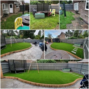 Collage of garden makeover with artificial grass