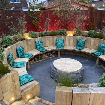 Firepit with wooden seating